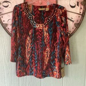 Valerie Stevens Petite XL Embellished Patterned Blouse